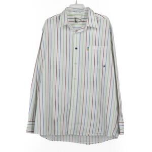 Vintage Southpole Button Up Shirt Mens Medium White Striped Vertical Embroidered